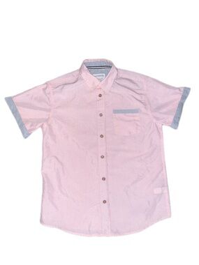 Kids Short-Sleeve Button-Down Shirt in Light Pink with gray Contrast Trim